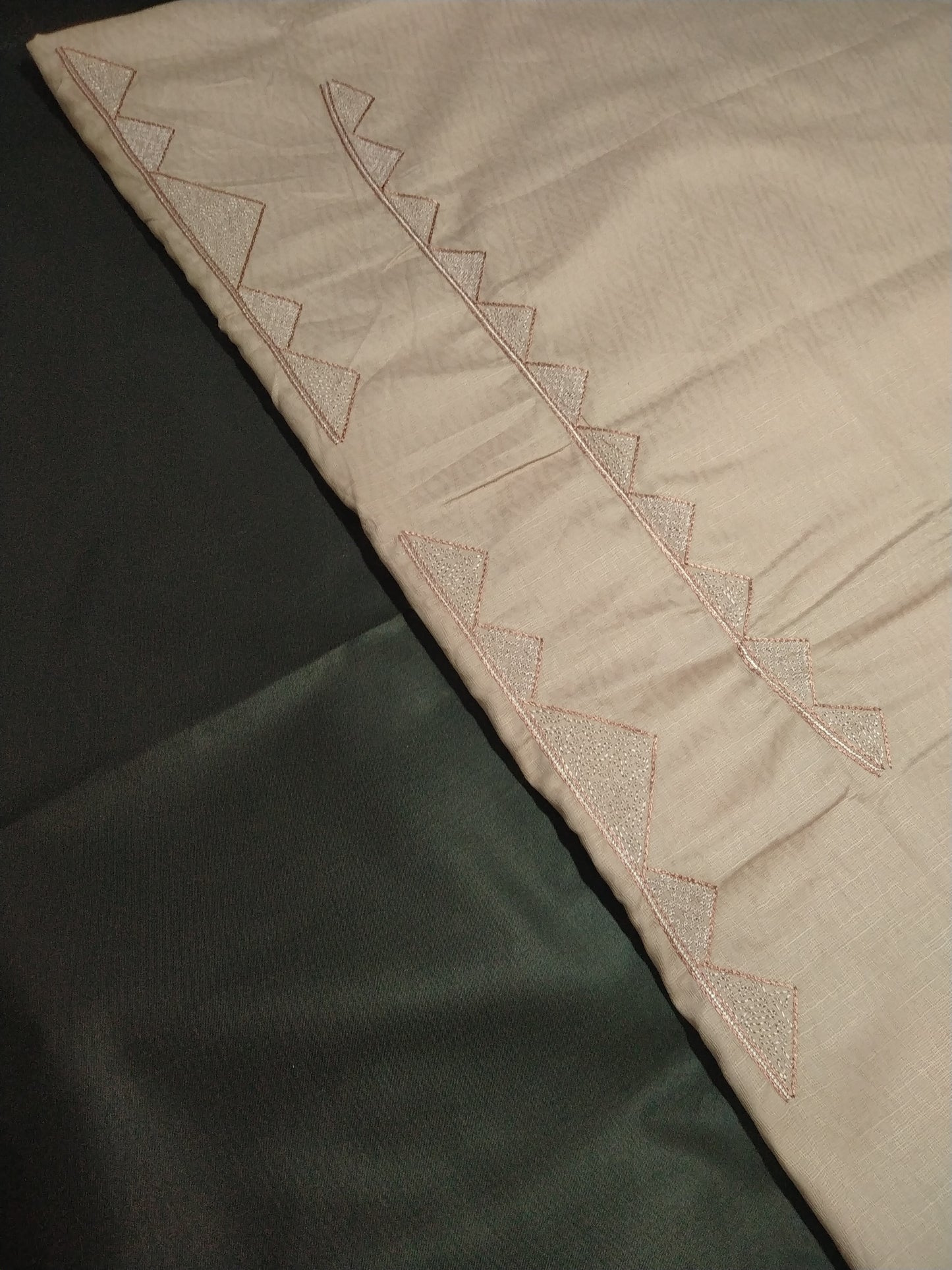 Men’s Beige Cotton Linen Jacquard Kurta Pajama Fabric (Unstitched) – Designer Geometric Embroidery Neck Panel, Festive & Wedding Wear
