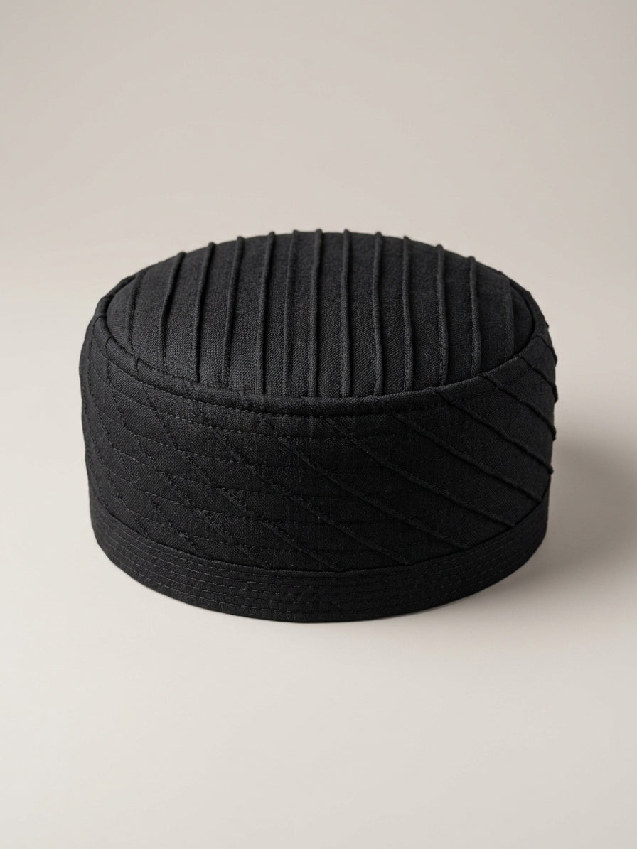 Luxury Black Kufi Cap for Men – Premium Islamic Prayer Hat for Daily Namaz | Elegant Muslim Skull Cap India