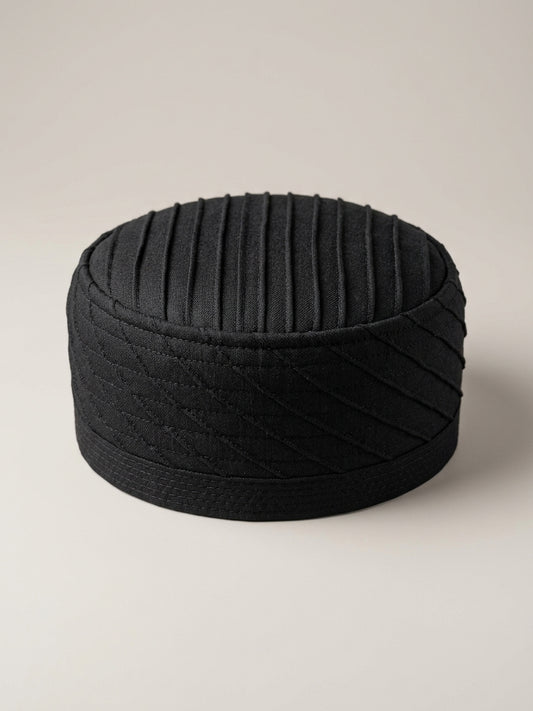 Luxury Black Kufi Cap for Men – Premium Islamic Prayer Hat for Daily Namaz | Elegant Muslim Skull Cap India