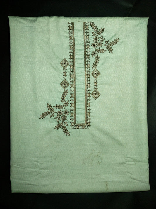 Mint Green Cotton Linen Jacquard Embroidered Kurta Pajama Fabric Set – Dark Grey Designer Embroidery – Unstitched – 2m Kurta + 1.25m Pajama – 58" Width