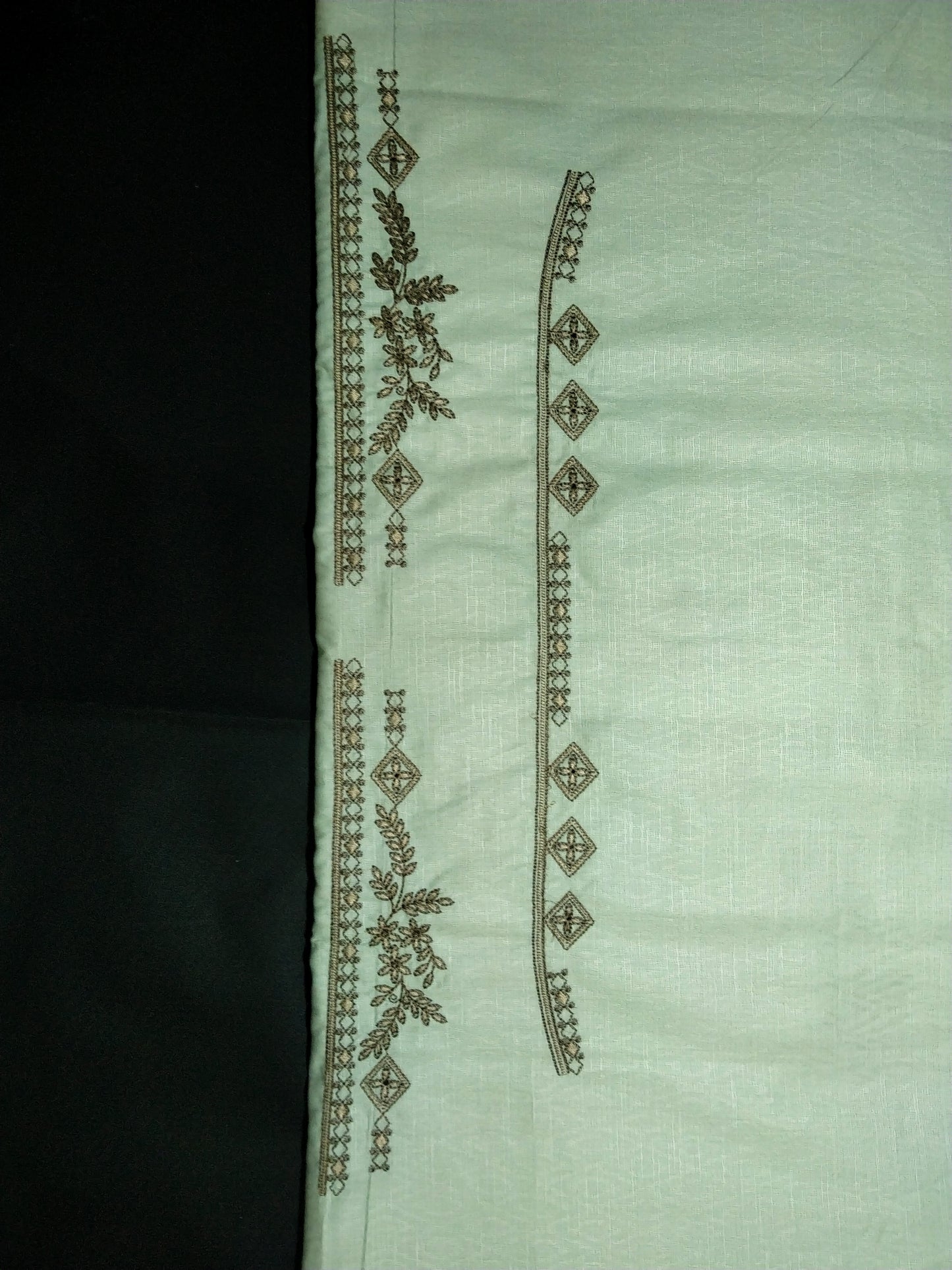 Mint Green Cotton Linen Jacquard Embroidered Kurta Pajama Fabric Set – Dark Grey Designer Embroidery – Unstitched – 2m Kurta + 1.25m Pajama – 58" Width