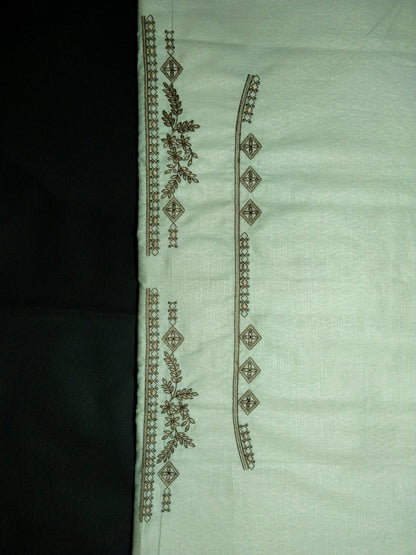 Mint Green Cotton Linen Jacquard Embroidered Kurta Pajama Fabric Set – Dark Grey Designer Embroidery – Unstitched – 2m Kurta + 1.25m Pajama – 58" Width