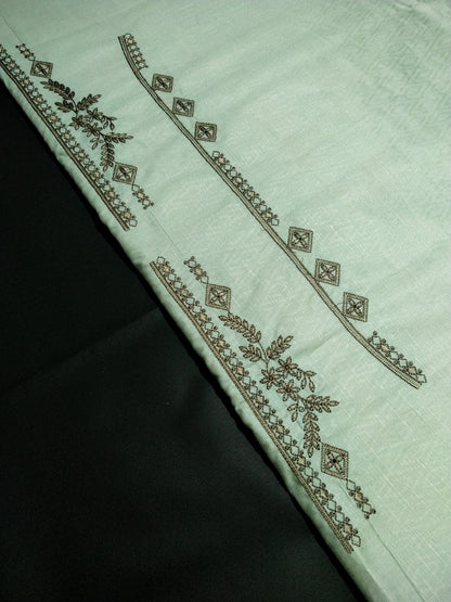 Mint Green Cotton Linen Jacquard Embroidered Kurta Pajama Fabric Set – Dark Grey Designer Embroidery – Unstitched – 2m Kurta + 1.25m Pajama – 58" Width