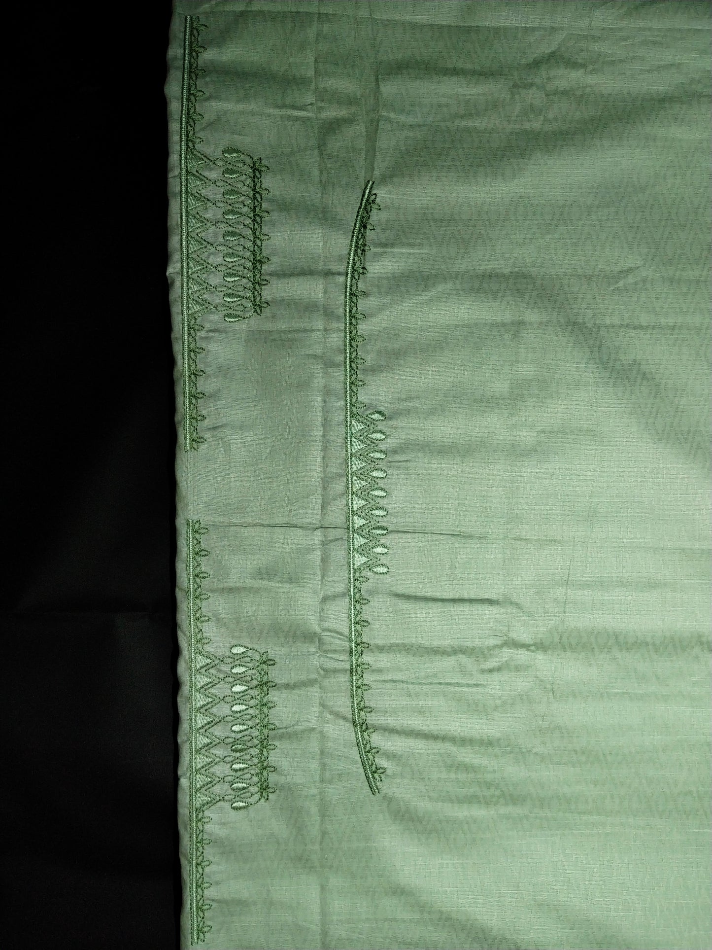 Light Mint Green Cotton Linen Jacquard Embroidered Kurta Pajama Fabric Set – Tone-on-Tone Designer Embroidery – Unstitched – 2m Kurta + 1.25m Pajama – 58" Width