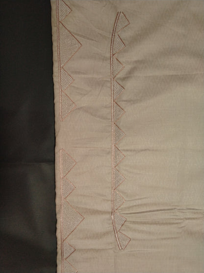 Men’s Beige Cotton Linen Jacquard Kurta Pajama Fabric (Unstitched) – Designer Geometric Embroidery Neck Panel, Festive & Wedding Wear