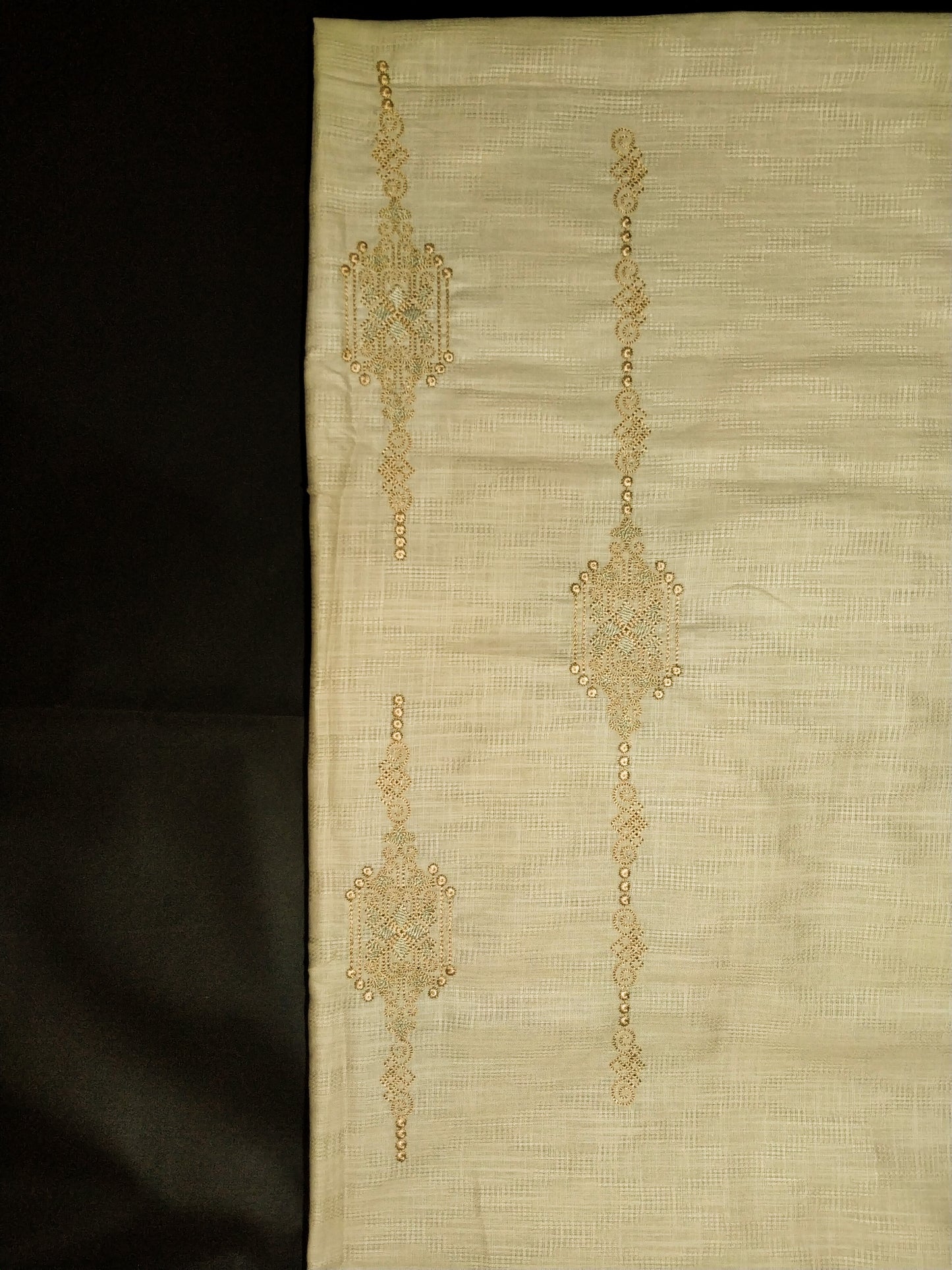 Cream Cotton Linen Jacquard Embroidered Kurta Pajama Fabric Set – Tone-on-Tone Designer Work – Unstitched – 2m Kurta + 1.25m Pajama – 58" Width