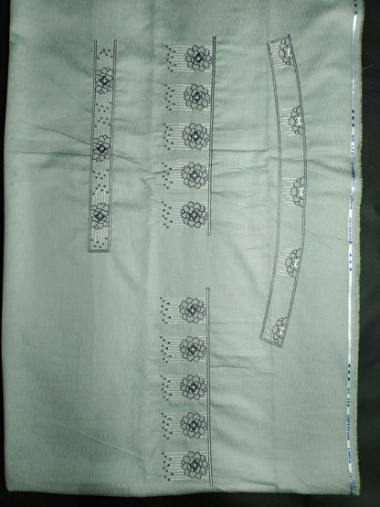 Light Sage Green Cotton Linen Jacquard Embroidered Kurta Pajama Fabric Set – Floral Panel Designer Work – Unstitched – 2m Kurta + 1.25m Pajama – 58" Width