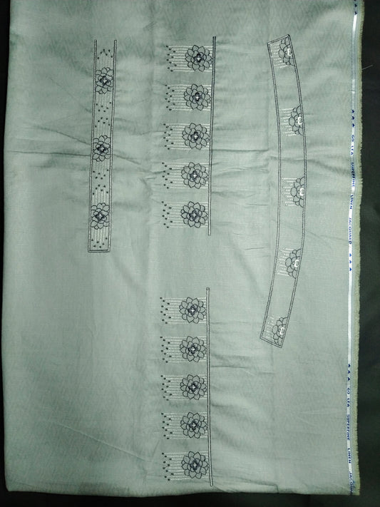 Light Sage Green Cotton Linen Jacquard Embroidered Kurta Pajama Fabric Set – Floral Panel Designer Work – Unstitched – 2m Kurta + 1.25m Pajama – 58" Width