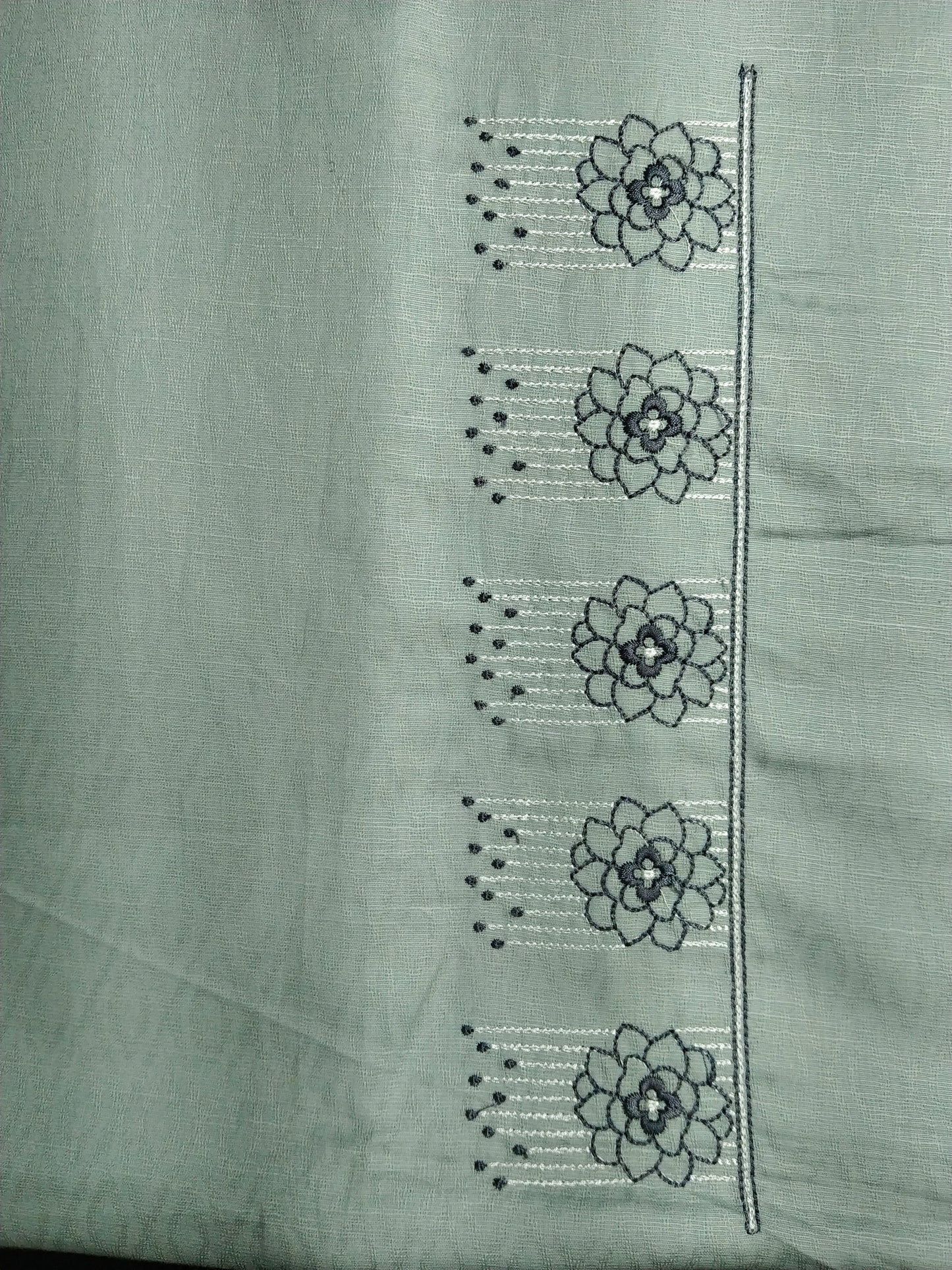 Light Sage Green Cotton Linen Jacquard Embroidered Kurta Pajama Fabric Set – Floral Panel Designer Work – Unstitched – 2m Kurta + 1.25m Pajama – 58" Width