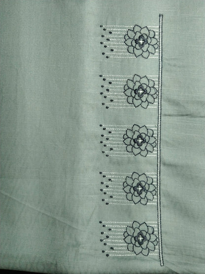 Light Sage Green Cotton Linen Jacquard Embroidered Kurta Pajama Fabric Set – Floral Panel Designer Work – Unstitched – 2m Kurta + 1.25m Pajama – 58" Width