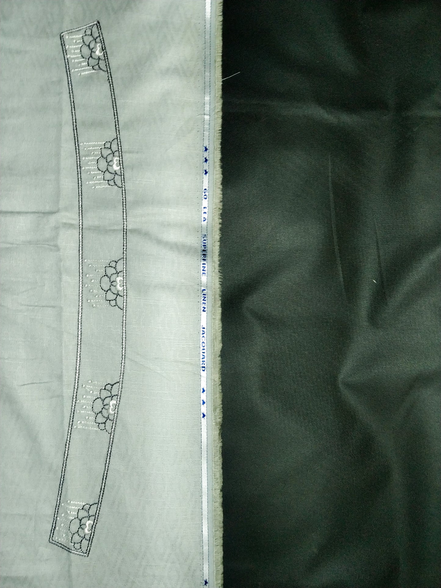 Light Sage Green Cotton Linen Jacquard Embroidered Kurta Pajama Fabric Set – Floral Panel Designer Work – Unstitched – 2m Kurta + 1.25m Pajama – 58" Width