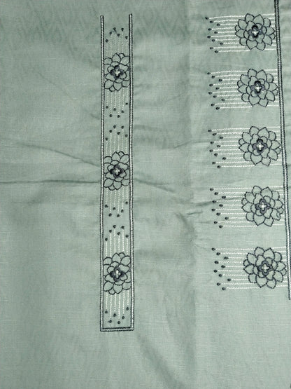 Light Sage Green Cotton Linen Jacquard Embroidered Kurta Pajama Fabric Set – Floral Panel Designer Work – Unstitched – 2m Kurta + 1.25m Pajama – 58" Width