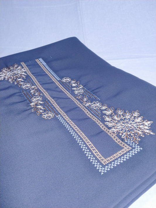 Armani Cotton Embroidered Kurta Pajama Fabric Set (Unstitched) – Floral Thread Work, Festive & Formal Wear