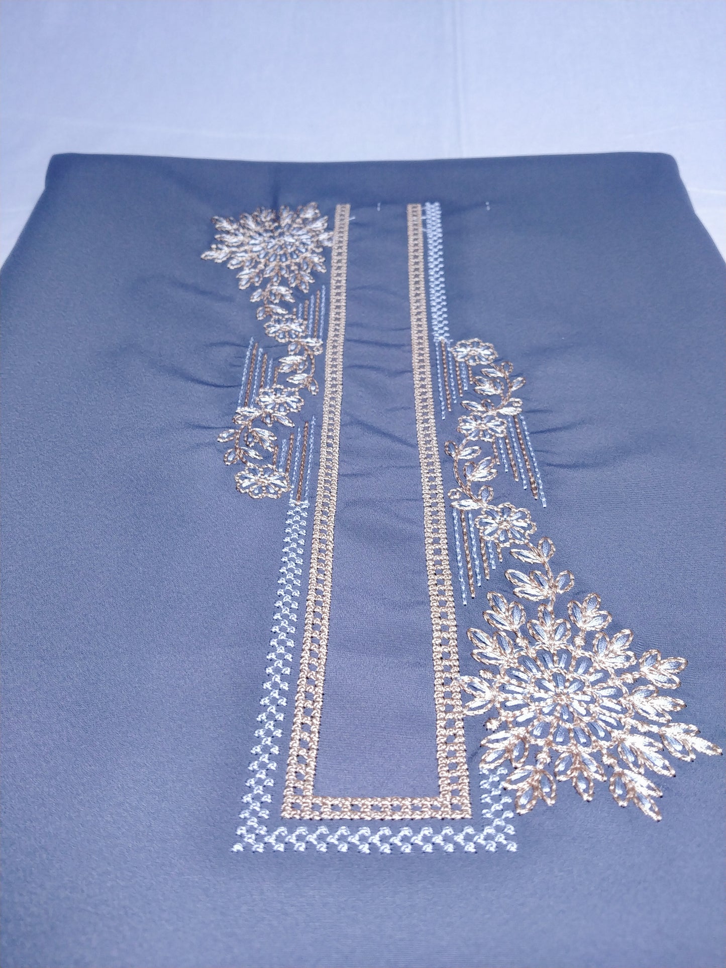 Armani Cotton Embroidered Kurta Pajama Fabric Set (Unstitched) – Floral Thread Work, Festive & Formal Wear
