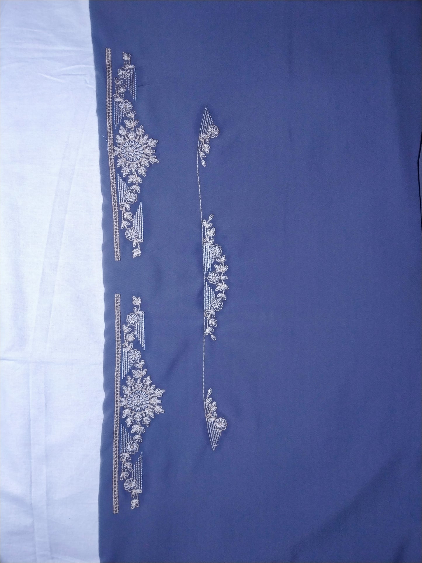 Armani Cotton Embroidered Kurta Pajama Fabric Set (Unstitched) – Floral Thread Work, Festive & Formal Wear