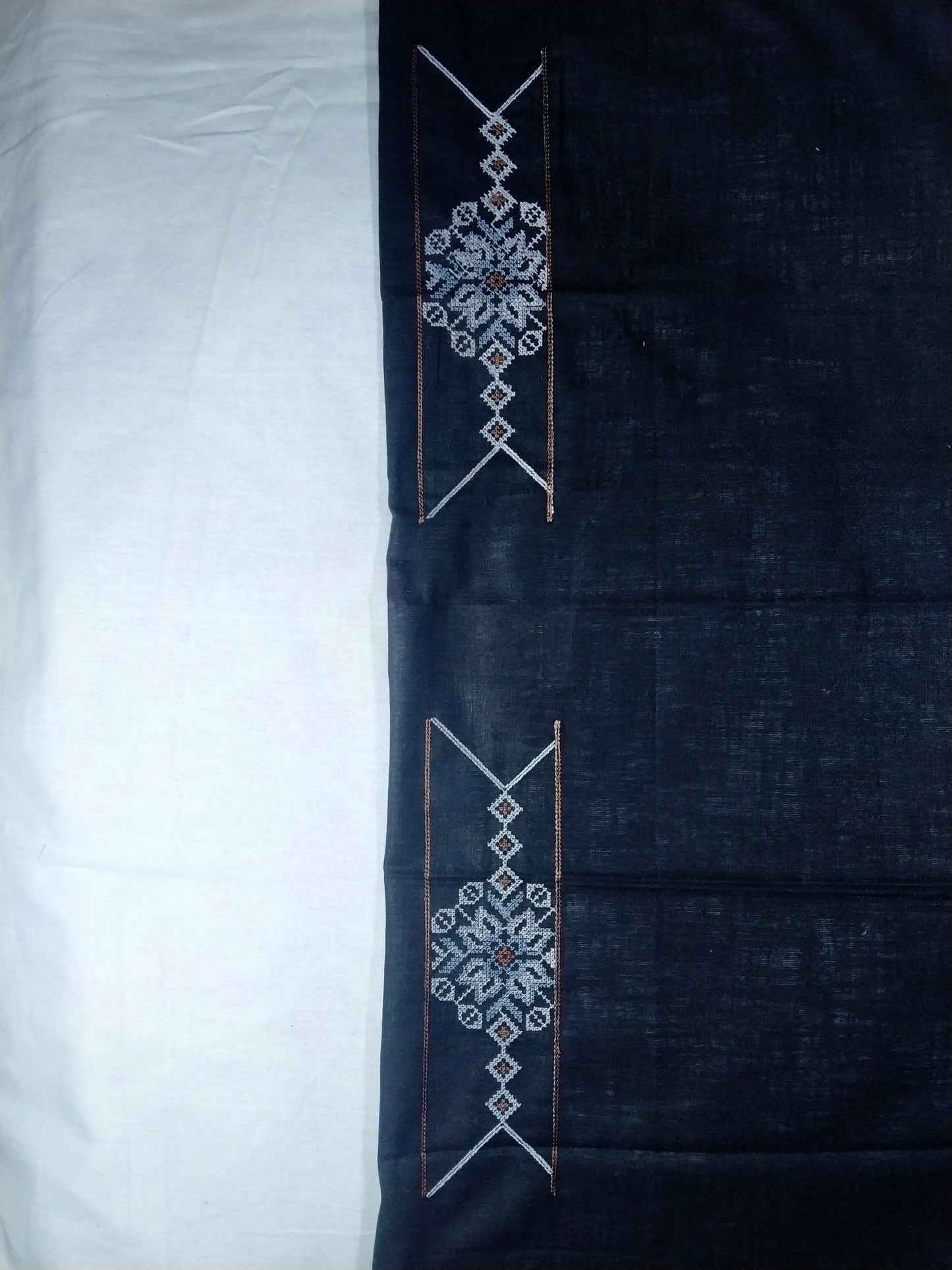 Men’s Dark Blue Designer Kurta Pajama Fabric (Unstitched) – Cotton Linen Jacquard with Heavy Embroidery, Wedding & Festive Kurta Material