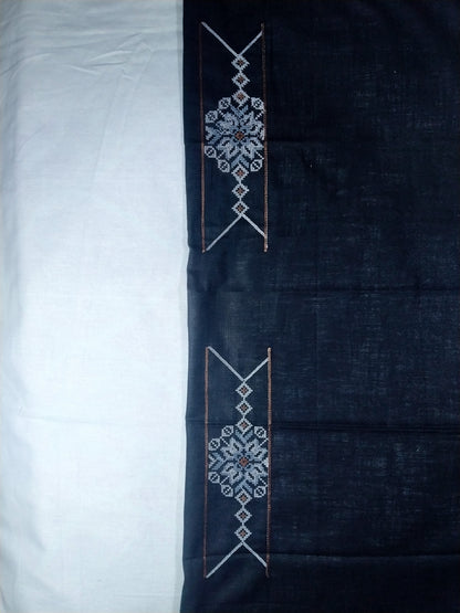 Men’s Dark Blue Designer Kurta Pajama Fabric (Unstitched) – Cotton Linen Jacquard with Heavy Embroidery, Wedding & Festive Kurta Material